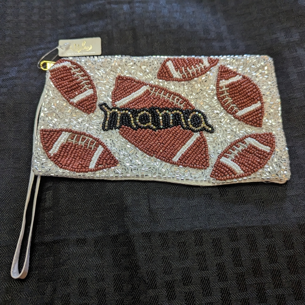 Viola Beaded Football Mama Wristlet.